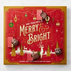 a merry and bright christmas card with chocolate candies