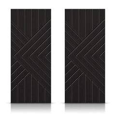 two black doors with diagonal lines on them