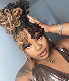 Locs With Blonde Patch, Freaknik Hairstyles Locs, Collar Bone Length Locs Styles, Birthday Hairstyles For Dreads, Half Colored Locs, Freaknik Loc Styles, Loc Styles Birthday, Birthday Dread Hairstyles, Locs For Wedding