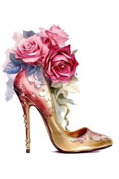 Floral Heels, Floral Fashion, Jolie Photo, Painted Shoes, Elegant Accessories, Vintage Roses, High Heel Shoes, Flower Art