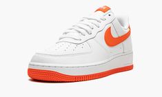 The Nike Air Force 1 Low ‘07 "Team Orange " gives the timeless sneaker a simple yet attention-worthy design. With details that elevate the everyday sneaker, a crisp white leather upper constructs the low-top silhouette for a look that’s more premium. A vibrant shade of orange is then seen on the AF1’s Swoosh, tongue label, heel tab, and Nike's signature circular-pattern outsole. As always, the Nike Air unit offers the stylish Nike Air Force 1 ‘07 responsive cushioning and long-lasting comfort. Team Orange, Nike Blazer Mid 77, Nike Blazers Mid, Orange Shoes, Nike Air Force 1 Low, Circular Pattern, Nike Air Vapormax, Nike Blazer, Air Force 1 Low