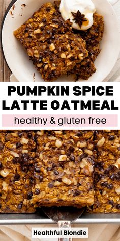 This quick and easy Starbucks inspired pumpkin baked oatmeal with coffee is naturally sweetened with maple syrup. It's a healthy fall breakfast recipe that will kickstart your day with all the energy you need! Made in one bowl and ready in under an hour, these meal prep baked oats are gluten-free, dairy-free, and refined-sugar-free. Healthy Fall Breakfast, Pumpkin Baked Oatmeal, Starbucks Latte