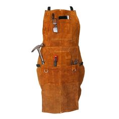 a brown leather apron with tools in it