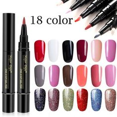 Welcome to Awwp! 1 Pc 3 In 1 Step Nail Gel Painting Varnish Pen One Step Nail Gel Polish Easy To Use UV Gel Lacquer Feature: The net weight is 5ML. But the capacity of the bottle is more than 5ML, Gel will not be fully filled in the bottle Volume: 5ml Weight:15 g Color : 18 Colors This is a very simple pen, eliminating the tedious process. 3 to 1, modify your nails. Type:Soak-off UV Gel Polish,no need to use with top base coat,cure by UV LED lamp Ideal for creating your own beautiful nail art design on finger or toe nails; Suitable for using with other nail art products ; Can be used on artificial nails as well as natural nails; The paints can be used on different surfaces such as nails, paper,and other artworks; Suitable for professional use or home use. Package Included: 1 X Nail polish Cheap Nail, Nail Art Pen, Gel Lacquer, Nail Polish Sets, Nail Varnish, Beautiful Nail Art