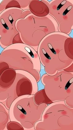 a bunch of little pink pigs with big eyes