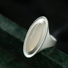 925 Sterling Silver Matte Black Agate and Gray Jade Oval Ring - floysun Chalcedony Ring, Oval Ring, Oval Rings, Black Agate, Recycled Sterling Silver, Black Onyx, Matte Black, Onyx, Jade