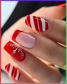 Size: One Size;Package Include:24PCS False Nails Set Christmas Nails With Candy Canes, Candy Cane Christmas Nails Acrylic, Cute Christmas Nails Simple Art Designs, Cute Christmas Nails Design, Cute Gel Nails For Christmas, Cute Nails Christmas Simple, Coffin Xmas Nails, Candy Cane Snowflake Nails, Cute Nails For New Years