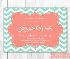 the mint green and coral chevron wedding card