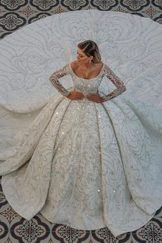 Looking for a dress in Satin, A-line style, and AmazingBeading,Sequined work? We meet all your need with this Classic Luxurious Princess Ball Gown Long Sleevess Sparkly sequins Bridal Gowns with Sweep Train. Long Sleeve Ball Gown Wedding Dress, Long Sleeve Ball Gowns, Ruffle Wedding Dress, Fancy Wedding Dresses, Bridal Ball Gown, White Wedding Dress, Princess Ball Gowns, Dream Wedding Ideas Dresses, Diy Recipes