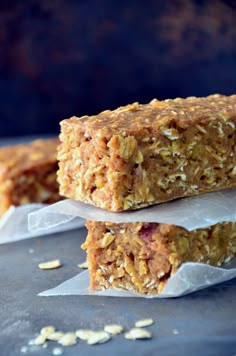 two granola bars stacked on top of each other