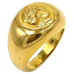 Pre owned vintage estate 18K yellow gold signet style domed ring centered with raised profile. * Finger Size: 8 * Weight: 19.0 grams * Pre-owned: scratched evenly throughout * Can be polished upon request Vintage Jewelry Rings 1stdibs, Hallmarked Yellow Gold Domed Signet Ring, Yellow Gold Domed Signet Ring For Formal Occasions, Heirloom Domed Yellow Gold Signet Ring, Heirloom Yellow Gold Domed Signet Ring, Formal Yellow Gold Domed Signet Ring, Gold Domed Signet Ring For Formal Occasions, Gold Domed Collectible Ring, Vintage Gold Domed Ring