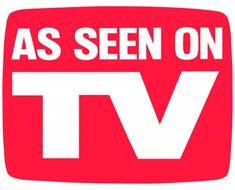 the as seen on tv logo is red with white letters that read,'as seen on tv '