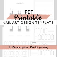 A4 Size  21x29.7cm (1 File PDF download) 300 dpi Nail art design planning template Creating your own design of nail shape, color and pattern. with line page to take note. ----------------------- payment confirmed by Etsy receive a link to your email address with final files you can also download those from the Etsy orders section. ----------------------- Shop policies * This file is intended for personal & small business use. You may not resell digital assets. Please contact me if you have any t Free Printable Nail Art Templates, Nail Art Planner, Nail Template Free Printable, Printable Nail Art Templates, Printable Nail Art, Nail Art Practice, Pretty Fingers, Planning Template, French Manicure Nails