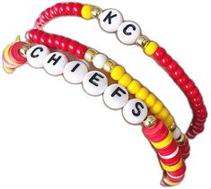 Team Spirit Bracelets With Letter Beads, Game Day Bracelets With Letter And Round Beads, Stackable Bracelets, Bead Bracelets, Kansas City Chiefs, Bracelet Stack, Stretch Bracelets, Bracelet Set, Beaded Bracelet