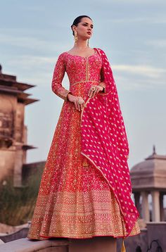 Mehndi Outfit, Pink Lehenga, Pink Bridal, Georgette Fabric, Lace Border