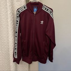 Adidas Large Track Jacket. Never Worn. Adidas Winter Track Jacket Long Sleeve, Adidas Long Sleeve Winter Track Jacket, Purple Casual Track Jacket For Fall, Casual Purple Track Jacket For Fall, Fitted Purple Outerwear For Streetwear, Purple Sporty Long Sleeve Track Jacket, Sporty Long Sleeve Purple Track Jacket, Sporty Purple Long Sleeve Track Jacket, Casual Purple Track Jacket For Streetwear