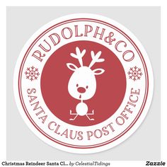 a red and white sticker with the words rudolph ph & co santa claus post office