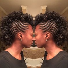 Afro Mohawk Braided Sides, Mohawk Hairstyles For Black Women Short Natural Hair, Braided Mowhak Hairstyle For Black Women, Braided Curly Mohawk, Braided Fro Hawk Natural Hair, Cornrow Mohawk Hairstyles Black, Braided Mohawk With Curls, Curly Braided Mohawk Hairstyles, Black Hair Mohawk Braid Styles