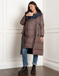 maternity, nursing, maternity coat, nursing coat, puffer, puffa, zip up, babywearing, rib cuff, drawstring waist, adjustable waist, natural filling, hooded, water resistant, quilted, houndstooth, keeri Wide Leg Maternity Jeans, Postpartum Dresses, Coat Puffer, Nursing Maternity, Maternity Coat, Nursing Dress, Maternity Nursing, Maternity Jeans, Nursing Shirts