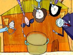 an animated image of several people hanging from the ceiling