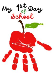 an apple and hand with the words, my 1st day of school