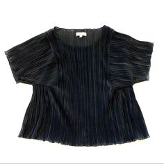 Accordian Pleats Throughout And A Forgiving Fit Make This Perfect Top For Dinner Parties ;) Never Worn But Missing Tags Fitted Black Pleated Tops, Casual Pleated Top For Party, Spring Black Pleated Tops, Black Pleated Tops For Spring, Black Pleated Summer Tops, Black Pleated Tops For Summer, Chic Black Pleated Top, Black Pleated Blouse For Spring, Madewell Top