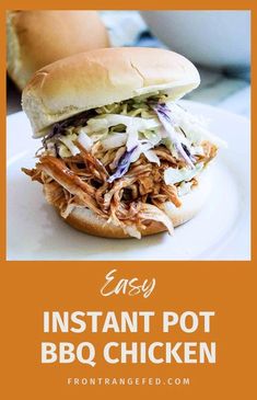 an easy instant pot bbq chicken sandwich on a white plate