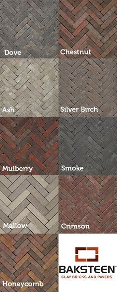 the different types of herringbone tile in various colors and sizes, including brown, gray,