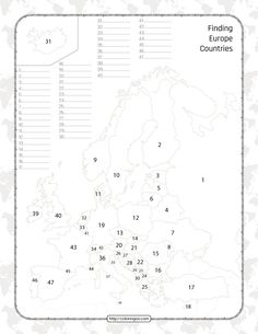 a map showing the location of finding europe countries with numbers in each country on it