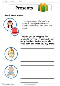 a worksheet for reading the story, presents and presentes with pictures on it