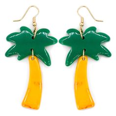 Acrylic Palm Tree Earrings * Acrylic Design * Metal Accents * Fish Hook Closure * 2.35" Length Yellow Earrings For Beach With Pierced Ears, Fun Yellow Earrings With Ear Wire, Playful Yellow Dangle Earrings, Yellow Dangle Earrings For Beach, Trendy Yellow Earrings With Ear Wire, Yellow Beach Earrings With Ear Wire, Playful Yellow Drop Earrings Jewelry, Yellow Earrings For Beach With Ear Wire, Playful Yellow Drop Earrings