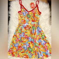 New With Tags Women’s Care Bears Rainbow Dress Fun Fitted Red Dress, Fun Yellow Sleeveless Dress, Fun Multicolor Mini Length Dresses, Fun Multicolor Fitted Mini Dress, Fun Fitted Multicolor Mini Dress, Care Bear Dress, Care Bears Rainbow, Bear Dress, Bear Outfits