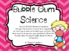 a pink and white chevroned background with the words bubble gum science on it