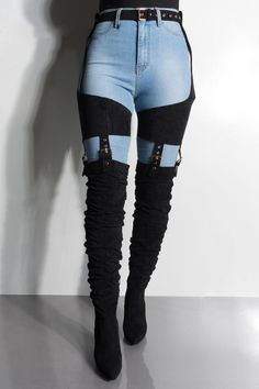 AZALEA WANG ALMOST LOST YOUR MIND BELTED THIGH HIGH CHUNKY HEEL CHAP BOOT Strap Boots, Azalea Wang, Waist Strap, Fantasy Clothing, Edgy Outfits, Fantasy Fashion, Character Outfits, Thigh High, High Boots