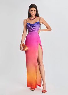 Alyssa Ombre Silk Dress – Retrofete Sunset Ombre, Australia Clothes, Ombre Prom Dresses, Ombre Maxi Dress, Ombre Fashion, Minimalist Silhouette, Ombre Dress, Fashion Figures, Event Outfit