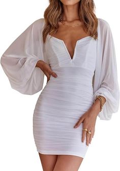 51 Best New Years Eve Dresses 2023 on Amazon Mini Dresses White, White Engagement Dresses, V Neck Bodycon Dress, White V Neck Dress, Grey T Shirt Dress, Bodycon Dress Casual, Nye Dress, Eve Dresses, New Years Eve Dresses