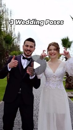 a man and woman in formal wear posing for a photo with the words 3 wedding poses