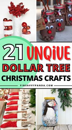 collage of unique dollar tree christmas crafts