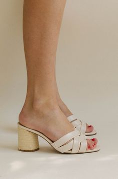 White Leather Criss Cross Woven Heels – TINK & POSH Trendy Heels, Woven Sandals, Woven Raffia, Natural Cream, Chunky Block Heels, Leather Weaving, Chunky Heel, Platform Heels, Concert Outfit