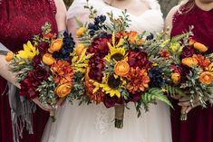 Red And Yellow Wedding Bouquet, Red And Yellow Wedding, Wedding Design Board, Yellow Wedding Bouquet, Early Fall Weddings, Wedding October, Burgundy Dahlia, Silk Wedding Flowers, Silk Bridal Bouquet