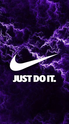 the nike logo is surrounded by purple and white swirls, with just do it