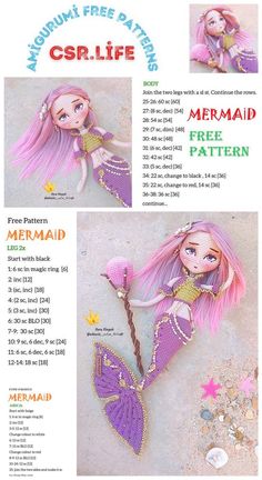 the mermaid doll is made with crochet and beads