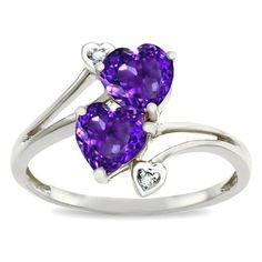 Star K  6mm Genuine Amethyst Two Double Hearts Bypass Promise Ring Size: Width: 8.00 mm Length: 14.00 mm.  Color: Purple.  Gender: female.  Age Group: adult. Birthday Gemstones, Heart Promise Rings, Purple Ring, Moonstone Ring Sterling Silver, Luxe Jewelry, Amethyst Purple, Moonstone Jewelry, February Birth Stone, Sterling Silver Heart