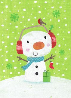 a snowman with headphones and a green background