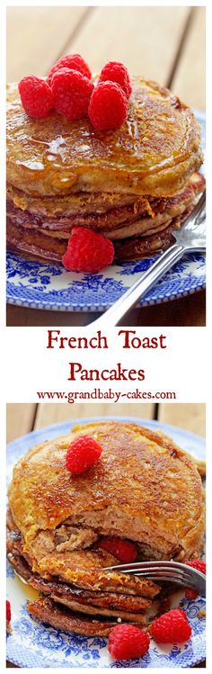 french toast pancakes with fresh raspberries on top