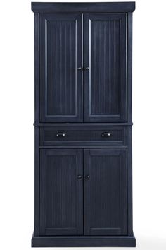 an armoire with two doors and drawers on one side, in dark blue wood