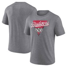 NCAA Wisconsin Badgers Men's Gray Triblend T-Shirt - S Athletic Heather T-shirt With Team Logo For Fans, Athletic Heather T-shirt With Logo For Sports Season, Tri-blend Short Sleeve T-shirt With Team Logo, Team Logo Short Sleeve T-shirt, Athletic Heather T-shirt For Sports Season Fan Merchandise, Athletic Heather Short Sleeve Fan Merchandise T-shirt, Athletic Heather Fan Apparel T-shirt For Sports Season, Athletic Heather T-shirt For Sports Season, Athletic Heather T-shirt With Team Name For Fans