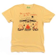 "Life is better by the campfire." Introducing our retro camping tee, this campfire shirt features a retro illustration and is perfect for campfire enthusiasts and outdoor adventures. If you love to camp, you'll love this graphic tee. ⛺ 🔥 DETAILS .: This retro camping shirt reads, "Life is better by the campfire" .: Design features cute retro characters printed with brown and red inks .: Our shirts are buttery soft and made to last .: Each shirt is colored using a pigment dyeing process; adding a vintage vibe and reducing shrinkage by up to 99% .: Crafted with quality in mind, it's made from 100% ring spun cotton, making our shirts soft, comfortable, and breathable .: Your shirt will last for many years with double needle stitching on the neckline, sleeves, and bottom hem ✨ SIZING .: We re Campfire Design, Retro Camping, Life Gets Better, Camping Tee, Camper Shirt, Camp Shirt, Retro Illustration, Tour T Shirts, Camping Shirt