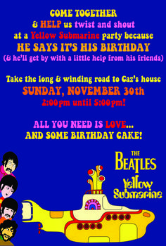 the beatles yellow submarine birthday party poster