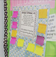 a bulletin board with sticky notes attached to it